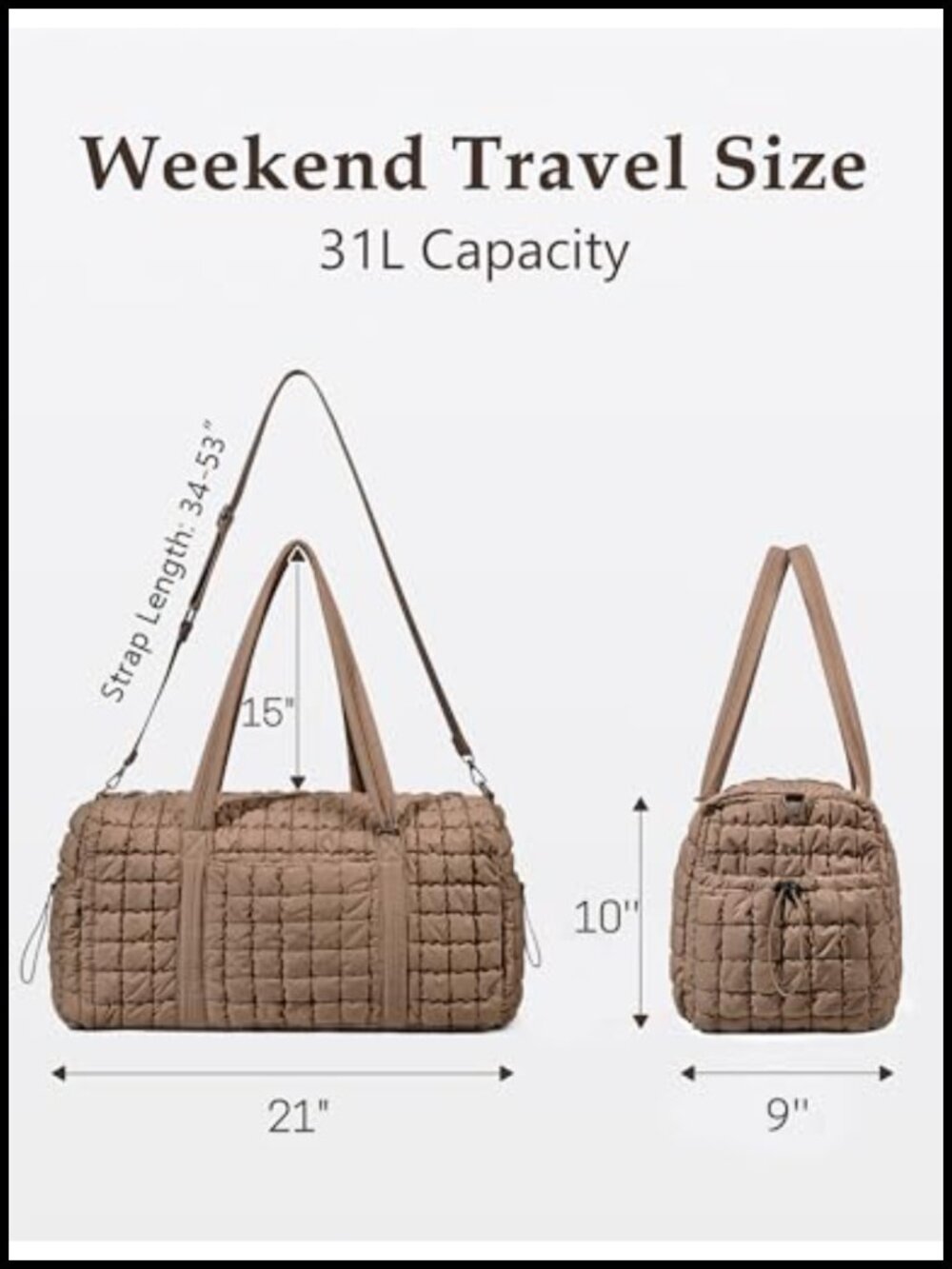 Quilted Travel Duffle Bag Puffer Weekender Overnight Duffel Gym - Picture 2 of 5